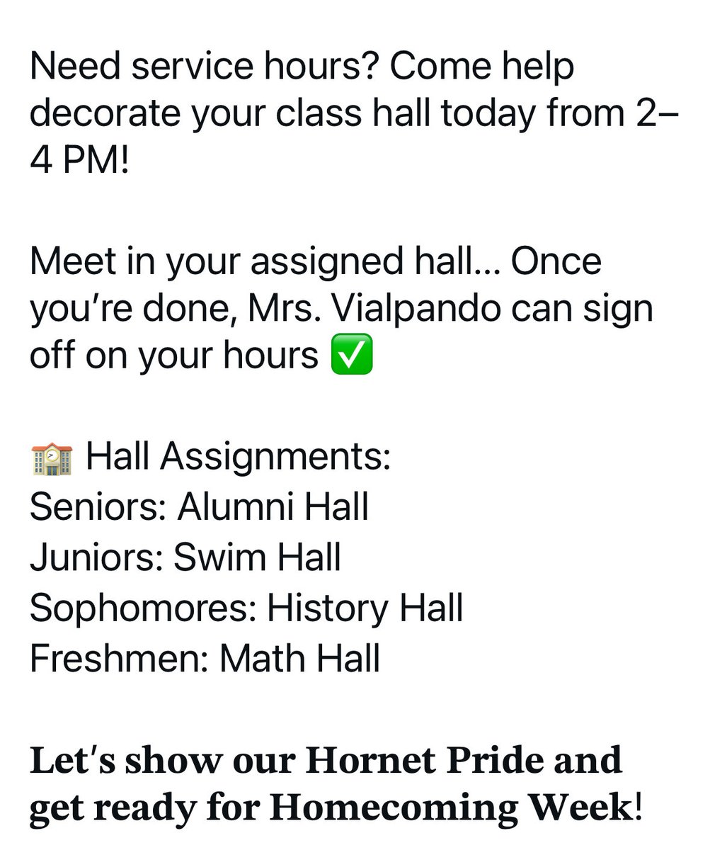 Show your spirit and help your class decorate.  Bronco’s already played and won today, no reason to be home.  <a href="/pch_hornets/">Pueblo County High</a>