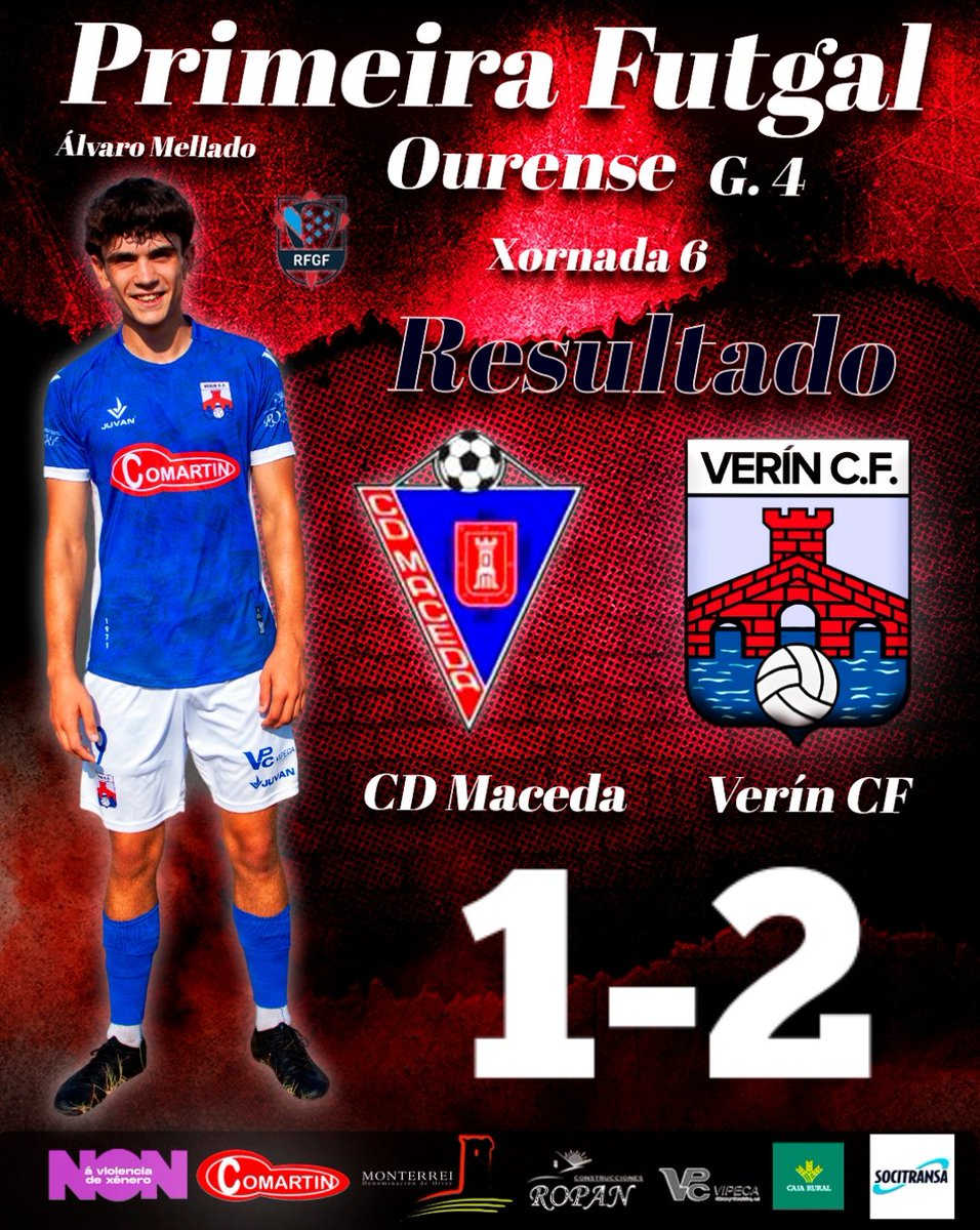 +𝟯

Victoria no Cardenal Quiroga de Maceda
Por 1 a 2 anotó Miguel por parte do Maceda, Junior puso o empate e Hugo Domínguez o segundo gol. O próximo partido serå fora tamén contra o Córgomo de Iván González.