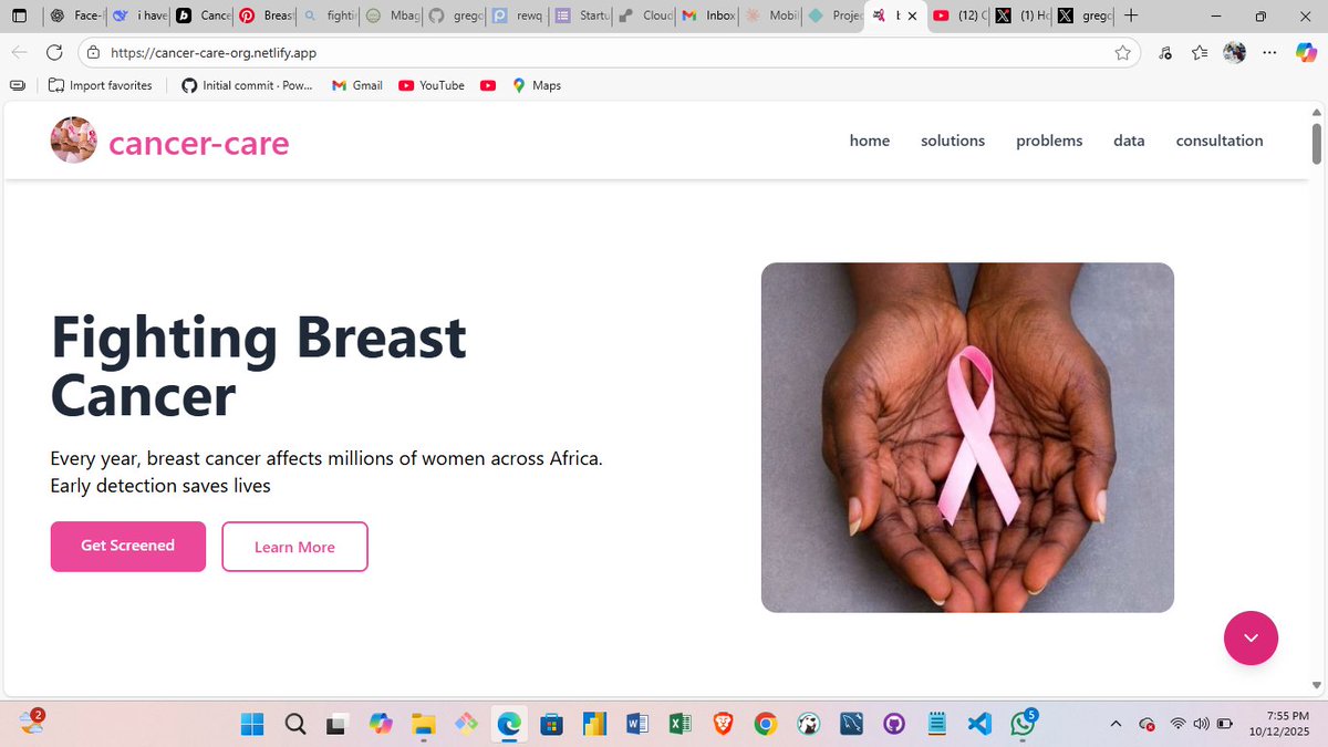gregorytechKE's tweet image. day 8
platform is now live with real-time cancer insights. 
you can explore live data, do quick screenings, get instant feedback, and even connect with doctors
try: cancer-care-org.netlify.app   
@LuxDevHQ @Mainamuragev @HarunMbaabu @daisyfaithauma @gatere_mark @StanleyMasinde_