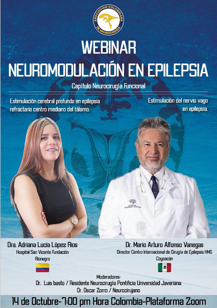DROSCARZORRO's tweet image. Cordial invitación próximo martes webinar neuromodulación en epilepsia  por la Dra Adriana López y Dr Mario Alonso expertos en neurocirugía funcional y cirugía de epilepsia 

INGRESO : us02web.zoom.us/j/83155277807