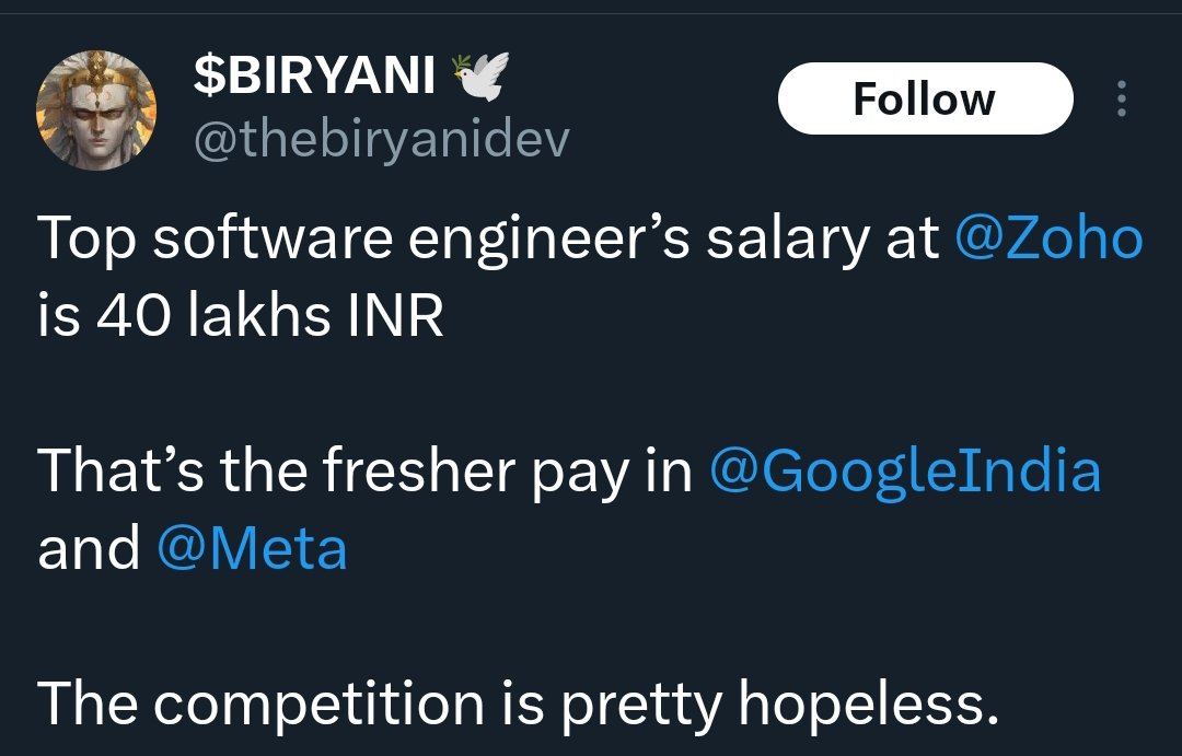 FI_InvestIndia's tweet image. True. But @Zoho built a Multi Billion Dollar Company with such Talented Engineers working out of Tier-3 Cities completely Bootstrapped ❤️ With Passion. For the World.
Something which a Google or a Meta cannot afford to do 🔔
#FI
