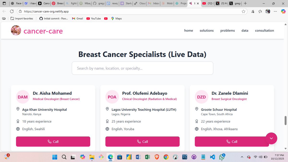 gregorytechKE's tweet image. day 8
platform is now live with real-time cancer insights. 
you can explore live data, do quick screenings, get instant feedback, and even connect with doctors
try: cancer-care-org.netlify.app   
@LuxDevHQ @Mainamuragev @HarunMbaabu @daisyfaithauma @gatere_mark @StanleyMasinde_