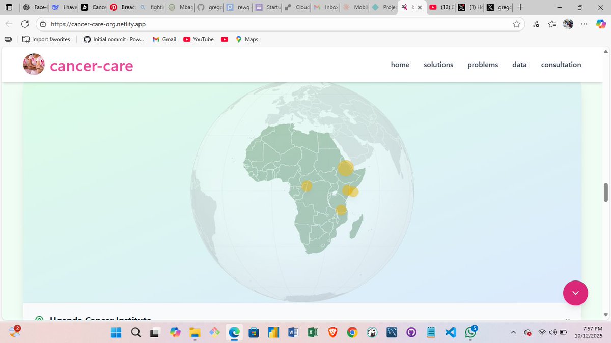 gregorytechKE's tweet image. day 8
platform is now live with real-time cancer insights. 
you can explore live data, do quick screenings, get instant feedback, and even connect with doctors
try: cancer-care-org.netlify.app   
@LuxDevHQ @Mainamuragev @HarunMbaabu @daisyfaithauma @gatere_mark @StanleyMasinde_