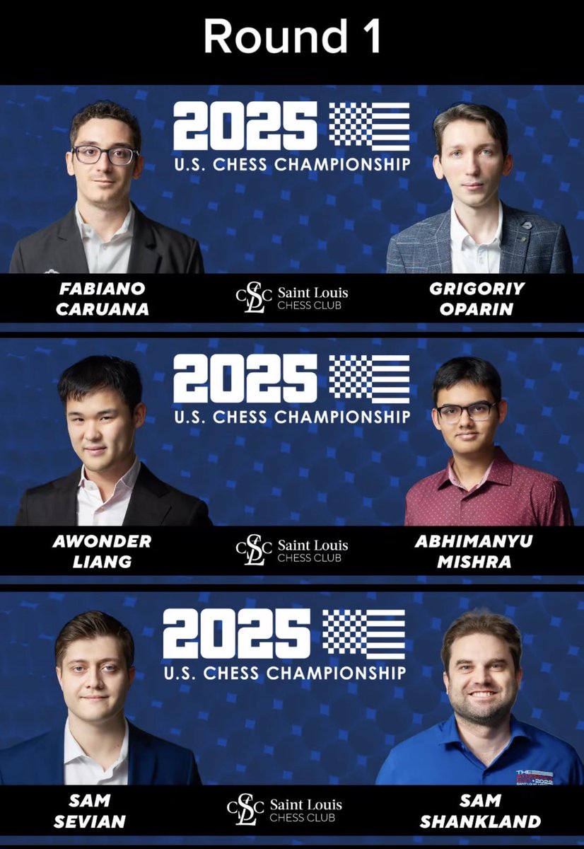 STLChessClub's tweet image. Round 1 of the U.S. Chess Championships and U.S. Women’s Chess Championships are starting soon! Who are you rooting for?
#USChessChamps