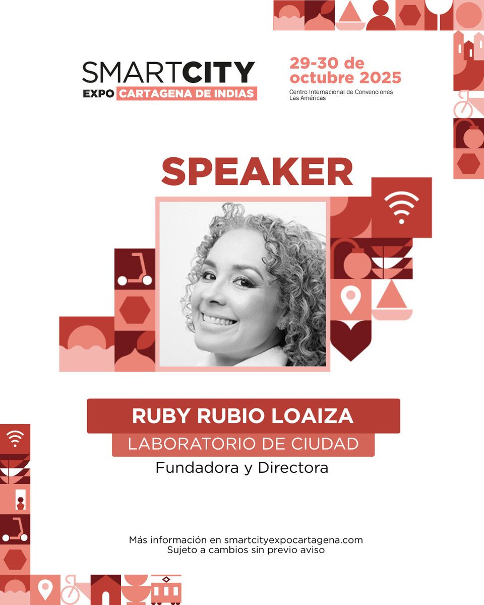 SmartCityCTG's tweet photo. Con trayectoria como docente, conferencista y tallerista; Ruby Rubio Loaiza, fundadora de Laboratorio de Ciudad, llega a #SCECTG25 para inspirar sobre el rol de la comunicación en la transformación de nuestras urbes. 

¡Realiza tu registro en nuestra página web! @rubyrubio https://t.co/nNvd8h9Yxc