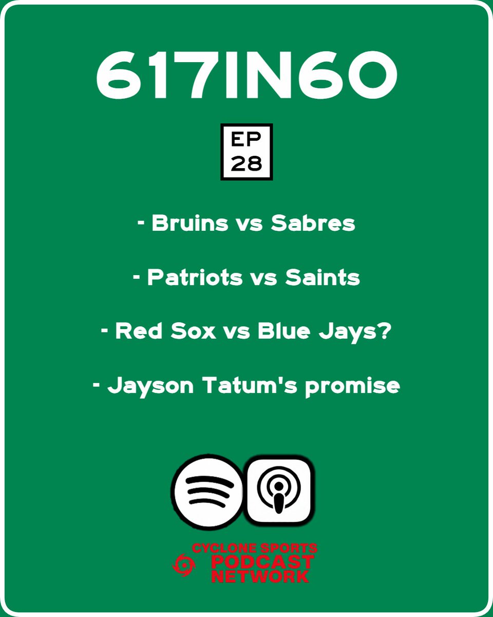 Your SUNDAY update is ⚡️LIVE⚡️
Spotify shorturl.at/MfTj4  
Apple shorturl.at/pJ9Hn
<a href="/FlavinDeclan/">Declan Flavin</a> <a href="/CycloneSportsPN/">Cyclone Sports Podcast Network</a>
#NHLBruins #DirtyWater #NEPats #DifferentHere