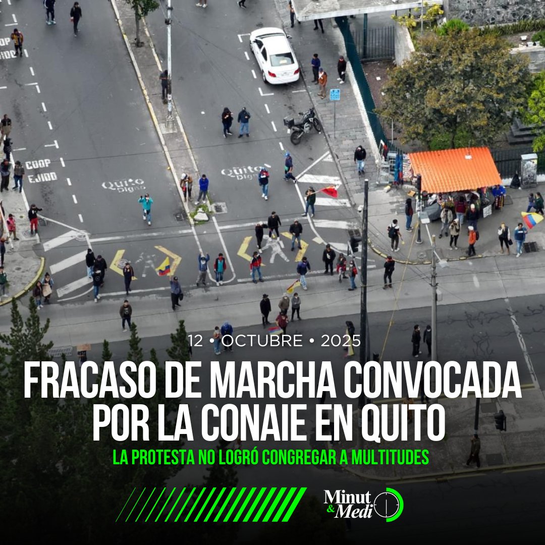 MinMedio's tweet photo. 🟢#ATENCION •La marcha convocada por la CONAIE y otros sectores sociales en el sur de Quito fue un rotundo fracaso. La movilización, que tenía como destino el parque El Arbolito, no logró convocar a una gran cantidad de participantes.

La escasa asistencia evidenció una disminución en el poder de convocatoria de las organizaciones convocantes.