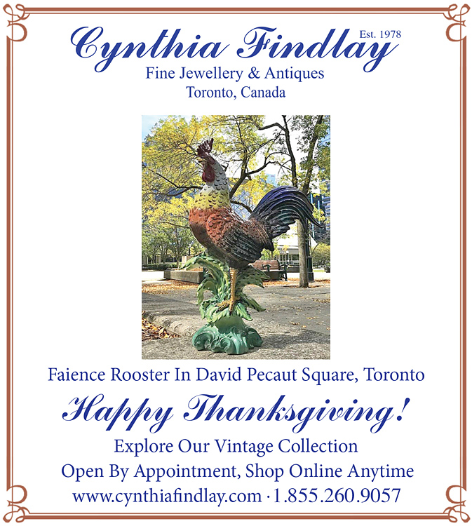 Repost - Happy Thanksgiving from a big bird thankful to be a rooster! This vintage Italian faience 🐓 was out and about, exploring David Pecaut Square on a Thanksgiving weekend. More photos and full description available online at cynthiafindlay.com/antique-vintag… #ThanksgivingWeekend