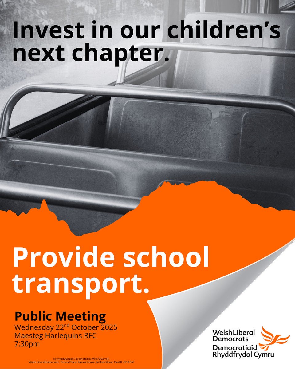 Dean Ronan Liberal Democrats Senedd Candidate (@votedeanronan) on Twitter photo 🚍 Cuts to school transport are hitting families hard! 
Parents are struggling, pupils are isolated.
I’m hosting a public meeting to hear your views and discuss what we can do together.
📍 Maesteg Harlequins RFC
🗓 Wed 22 Oct | 🕢 7:30PM
Your voice matters! 🚍 Cuts to school transport are hitting families hard! 
Parents are struggling, pupils are isolated.
I’m hosting a public meeting to hear your views and discuss what we can do together.
📍 Maesteg Harlequins RFC
🗓 Wed 22 Oct | 🕢 7:30PM
Your voice matters!