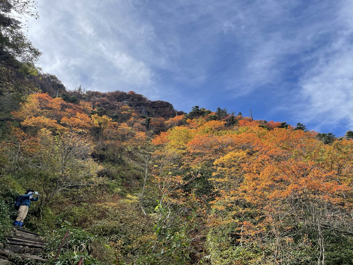 kobakin's tweet photo. 2日目は石鎚山登山
3連休中日だけあって鎖場では渋滞発生。
ロープウェイが無ければ、難関ルートにな��ているだろう。秋の紅葉が始まっています。 https://t.co/R1bjxDKGdK