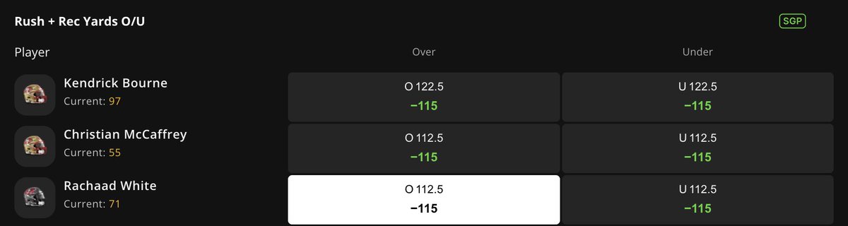 DevinsBookie's tweet photo. NFL Halftime Prop 

White (TB) O112.5 Rush+RecYds (-115) 

Looks well rested / explosive + All World LB Warner out with an injury = better chance at more volume / longer yardage plays. https://t.co/oaCSETn32F