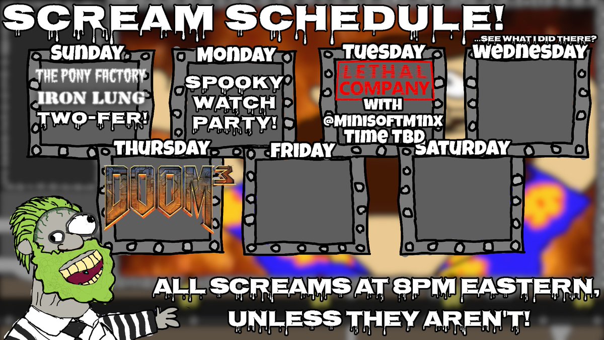 STREAM SCHEDULE! Alrighty folks, here's the stream schedule for this week! Be sure to tune in to see me play games, shoot the shit, and probably explode at some point. I tend to do that.  
twitch.tv/bigsnakeoil
 #Streaming #Vtuber #StreamSchedule