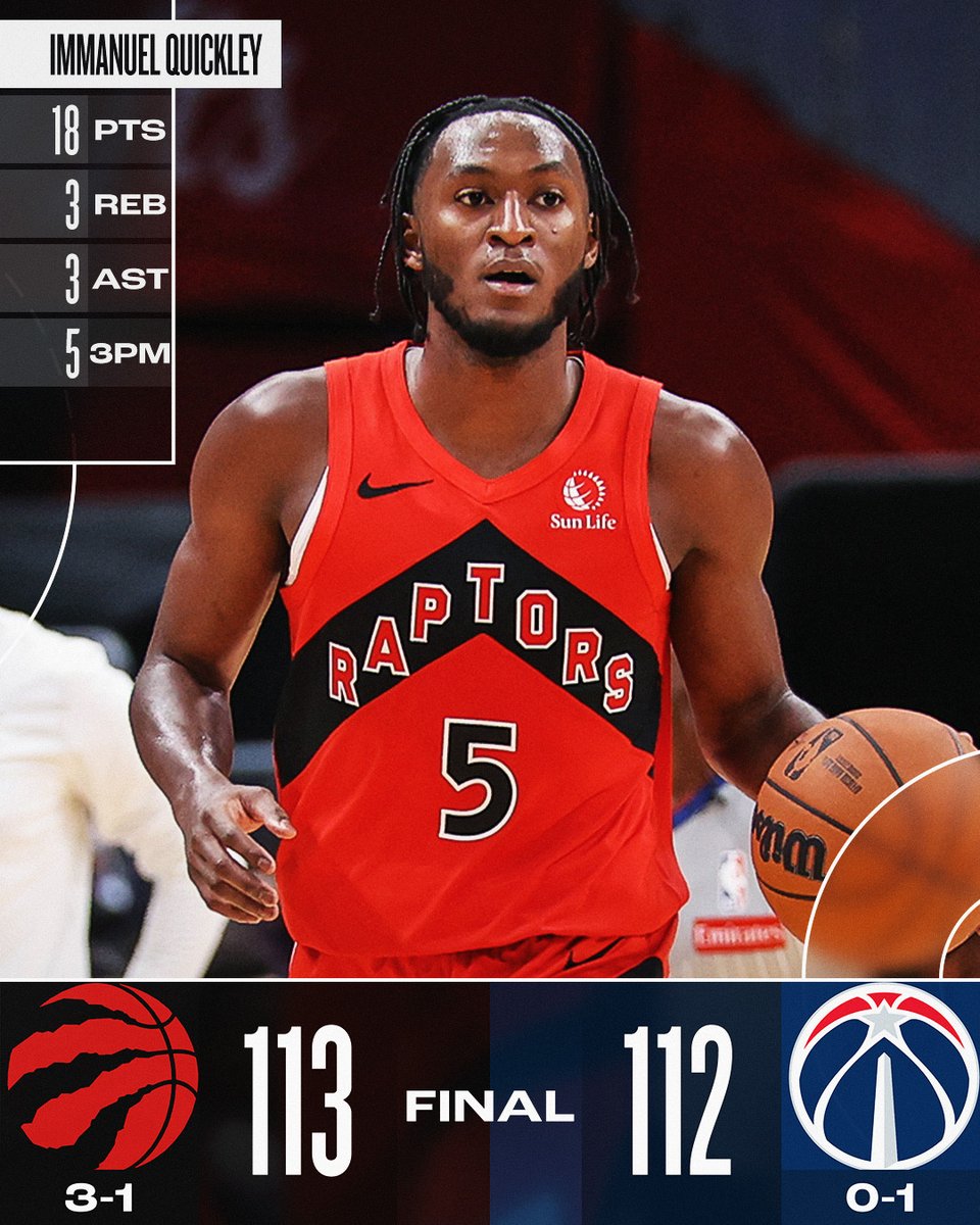 🏀 SUNDAY'S FINAL SCORES 🏀

Immanuel Quickley's strong showing & Olivier Sarr's @TISSOT buzzer-beater leads the @Raptors to the preseason victory!

RJ Barrett: 15 pts, 3 reb, 2 stl
Scottie Barnes: 10 pts, 12 reb, 4 ast, 3 stl
CJ McCollum: 19 pts, 5 3pm 