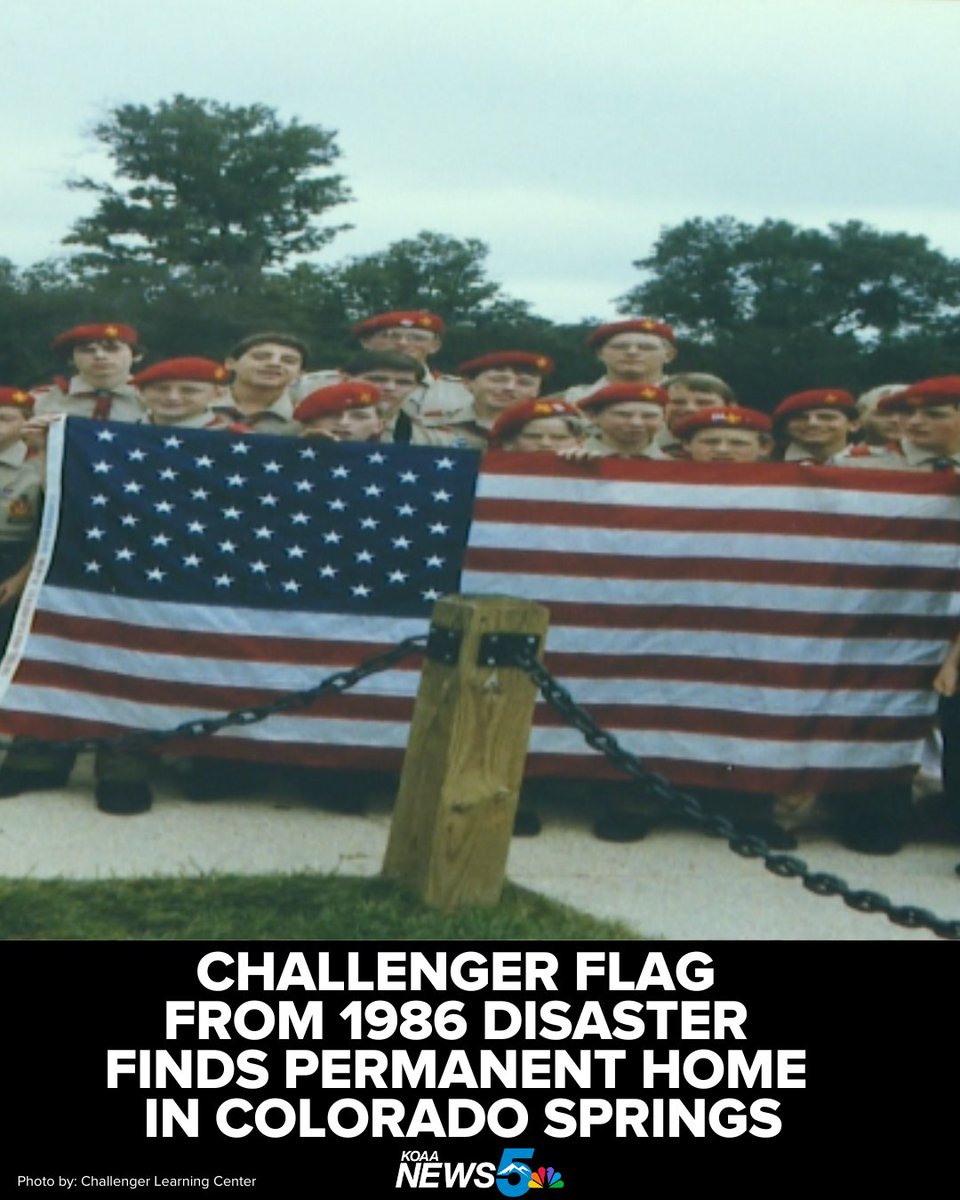 KOAA's tweet photo. A flag that survived the Challenger space shuttle explosion in 1986 will be displayed at the Challenger Learning Center in Colorado Springs.
More at: https://t.co/pAGPUFsaxI
#challengerlearningcenter #coloradosprings https://t.co/hWUGtGq5cM