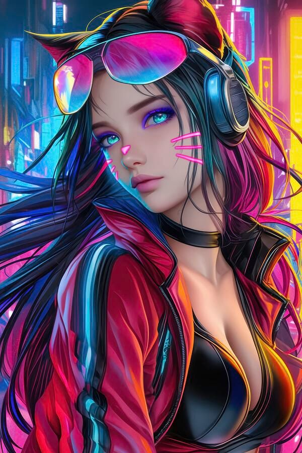 Cyberpunk Cat Rebel - Neon Pulse. Wall Art Prints: matthias-hauser.pixels.com/featured/cyber… #woman