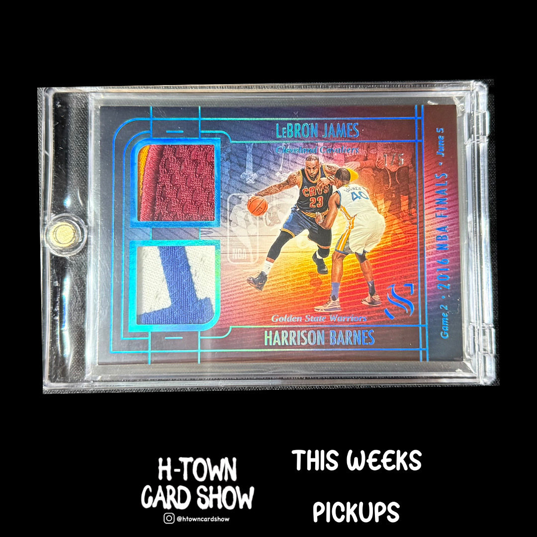 This one needed its own post. Lebron James/Barnes Finals GAME USED patches. 

From the finals series that the Cavs rallied back from being down 3-1 to win the series in 7. 

Against the warriors record setting 73 Win team a cool piece from history