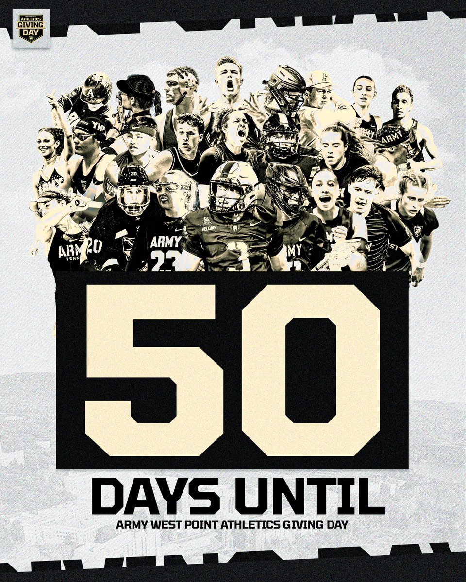 ArmyAClub's tweet image. ⚔️50 DAYS OUT⚔️

⚫️The countdown begins for Army West Point Athletics Giving Day!
🫏AWPAGD looks to provide our cadet athletes with an extraordinary DI experience!
🔗Click the link to learn more: bit.ly/42y0VO9

#GoArmy | #24HoursToBeatEveryone