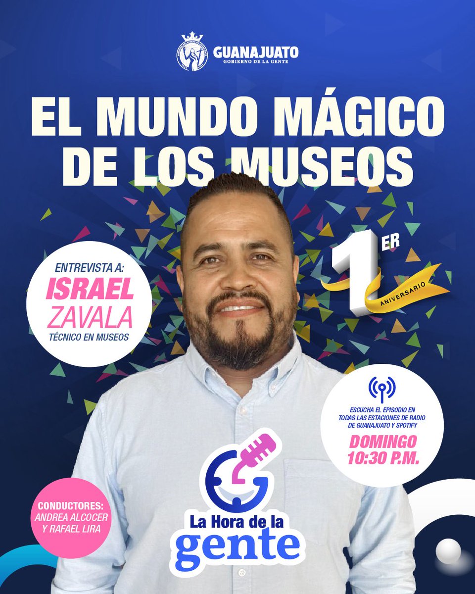 🎙️✨ ¡No te puedes perder este episodio de #LaHoraDeLaGente en tu estación de radio favorita!

Platicaremos con Israel Zavala, un guanajuatense increíble que crea la magia detrás de los museos. 🖼️

Y La Hora de la Gente cumple su primer aniversario. 🥳