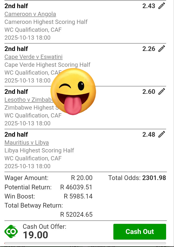 LeswiiSwaMina's tweet photo. 2nd Half Highest Scoring 💯 🍏 
Multi Bet betslip : BW18934A01 https://t.co/wajihYlJQ5
Kick OFF : 15;00 🛜🔌 ODDS-ON:  2301 ✅ https://t.co/slomYtj3lY