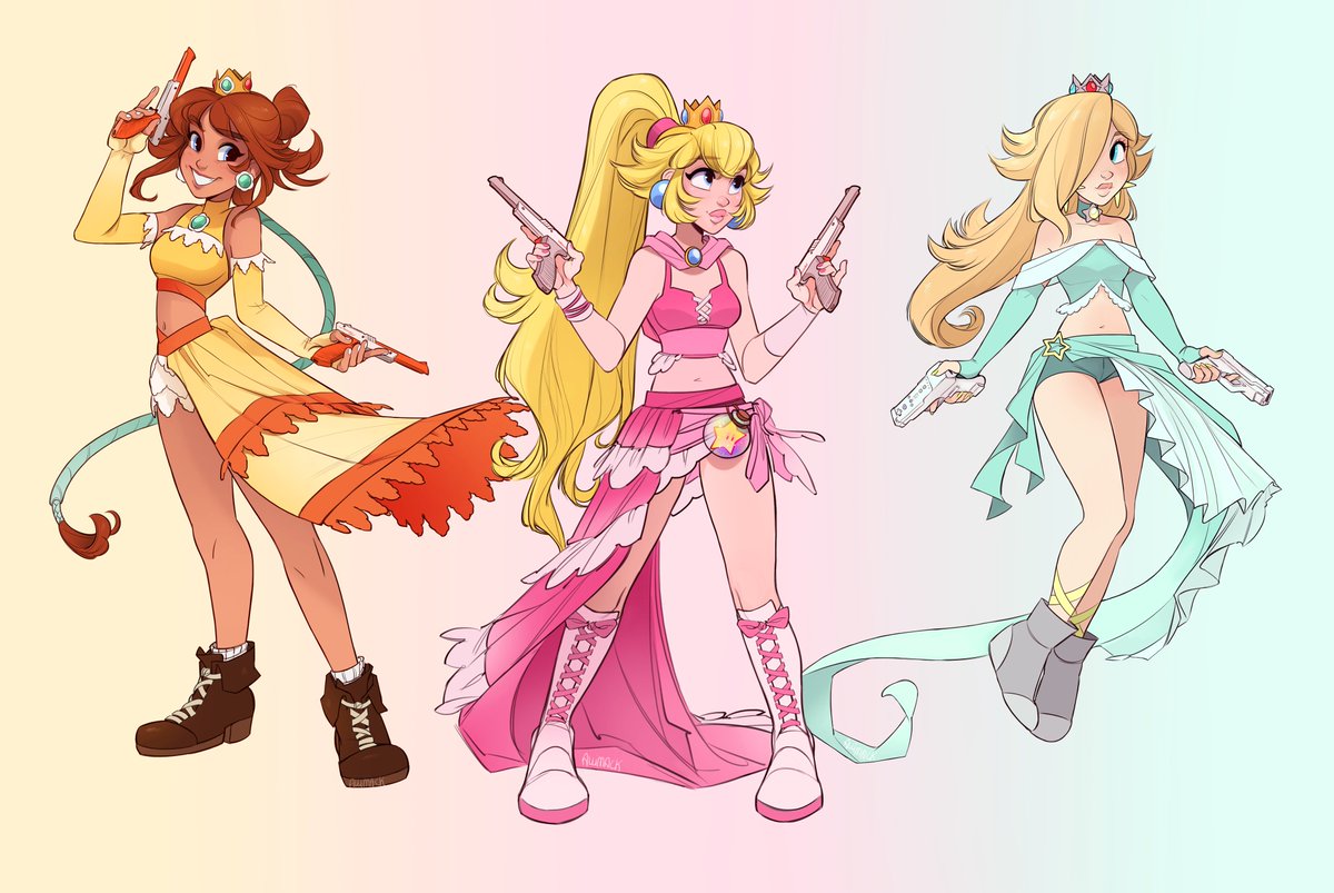 allimackart's tweet image. Everything was normal until the Princesses found a dressphere...

NOW THEY HAVE GUNS