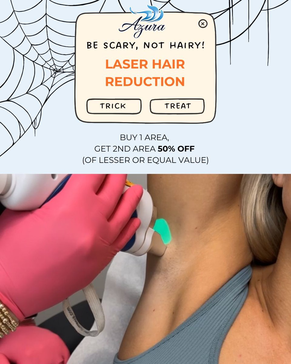 🍂 Be scary, not hairy! 🍂

Our Laser Hair Reduction Special runs year-round, but fall is the perfect time to start—less sun = safer, smoother results! 👻

✨ Buy one area, get a second area 50% off (equal or lesser value).

Book now: buff.ly/EIsp7jN! 💙