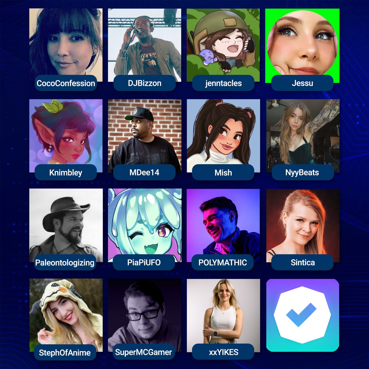 Twitch has selected 15 New Ambassadors.

<a href="/CocoConfession/">CocoConfession</a> 
<a href="/djbizzon/">DJ Bizzon</a> 
<a href="/jenntacles_/">Jenn 🐙</a> 
Jessu
<a href="/Knimbleyx/">Knimbley 🌷🦢 270 Days until #PokémonXP</a> 
<a href="/MDee14/">MDee14 | Marcel Dee</a> 
<a href="/probablymish/">Mish</a> 
<a href="/NyyBeats/">Nyy</a> 
<a href="/Paleontologizin/">Paleontologizing (w/ Danny Anduza) is on Bluesky</a> 
<a href="/PiaPiUFO/">PiaPi 👽🥒Slime Girl @ 【BEASTIEZ】</a> 
<a href="/POLYMATHICdnb/">POLYMATHIC</a> 
<a href="/djanesintica/">Sintica</a> 
<a href="/StephOfAnime/">✨Stepho✨</a> 
<a href="/SuperMCGamer/">MC on the Bsky</a> 
<a href="/xxYikes/">YIKES</a>
