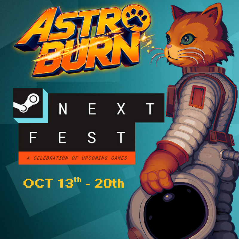 So excited that my indie game ASTRO BURN is part of the <a href="/Steam/">Steam</a> Next Fest. Enjoy some meow-tastic retro style shmup! Support indie games, head over to Steam now and search ASTRO BURN to play the demo 😸 🎮 #indiegame