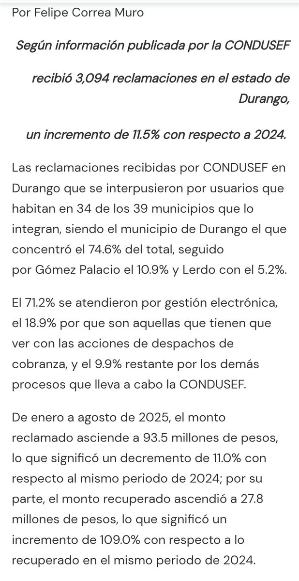 Felipe Correa Muro (@felipecorrea_1) on Twitter photo Te invito a leer:
<a href="/BancoAzteca/">Banco Azteca</a> la Institución financiera con más reclamos en Durango.
periodicovictoria.com/banco-azteca-l…
En <a href="/period_victoria/">Periódico Victoria de Durango</a> Te invito a leer:
<a href="/BancoAzteca/">Banco Azteca</a> la Institución financiera con más reclamos en Durango.
periodicovictoria.com/banco-azteca-l…
En <a href="/period_victoria/">Periódico Victoria de Durango</a>
