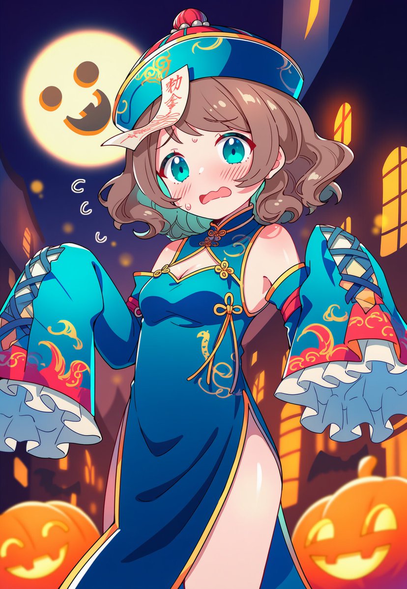 AI_Illust_000's tweet image. 使えるかもしれないプロンプト(NovelAI V4.5 Full)

｢jiangshi｣
キョンシー。
頭に御札をつけた中国のアンデッド。
札を表すタグは｢ofuda｣。

｢sleeves past fingers｣
指先まで届く長さの袖で、手全体が覆われている場合。

｢moon with face｣
顔のある月。