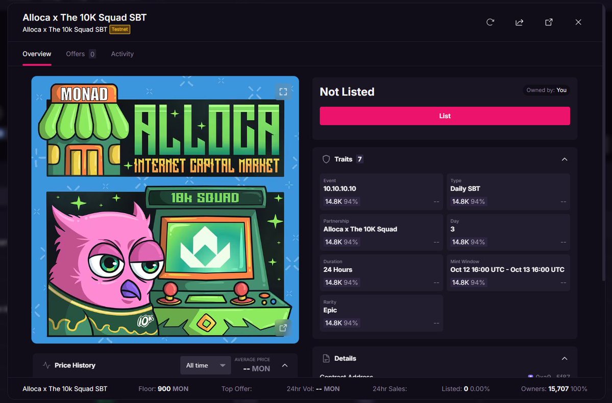 svnTank's tweet image. Welcome to 10 days of the 10k squad
Day 3 - @alloca_xyz x @the10kSquad
11 giveaways 🎁 + 1.3M rewards🏆
Go mint yours and start your journey:
the10ksquadhub.com/10.10.10.10/da…
Mint is open for 24h only!
