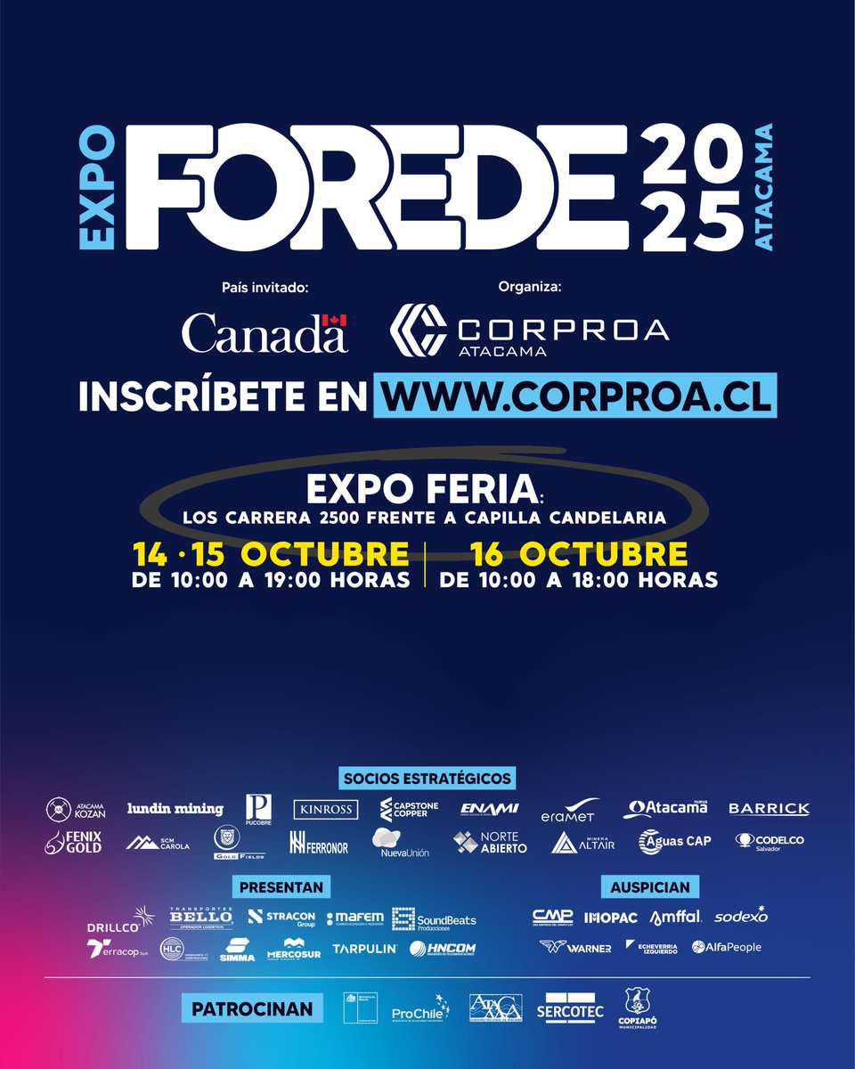 Visita EXPO FOREDE 2025 este 14, 15 y 16 de Octubre. Inscríbete de manera gratuita en corproa.cl.
#atacama #copiapo #expoforede