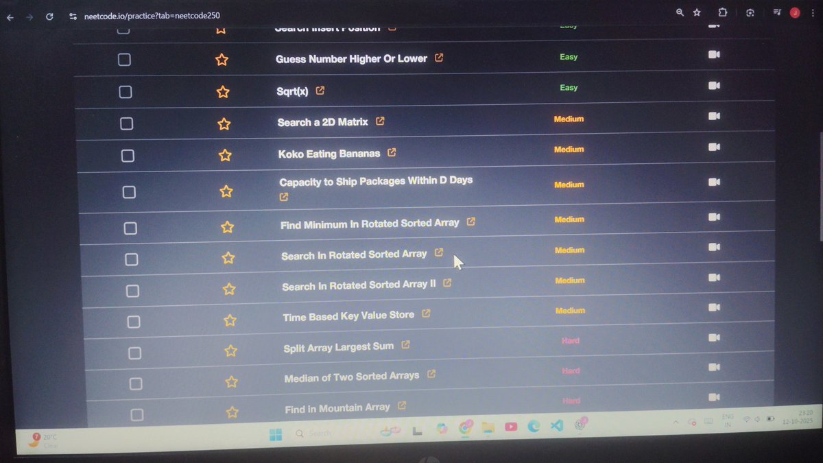Day 10 of 90 to 2026
+ Revisting binary search as a coding pattern
+ enjoyed some cool problems today
+ Fav is koko eating banana 🍌
#DSA #placement #love