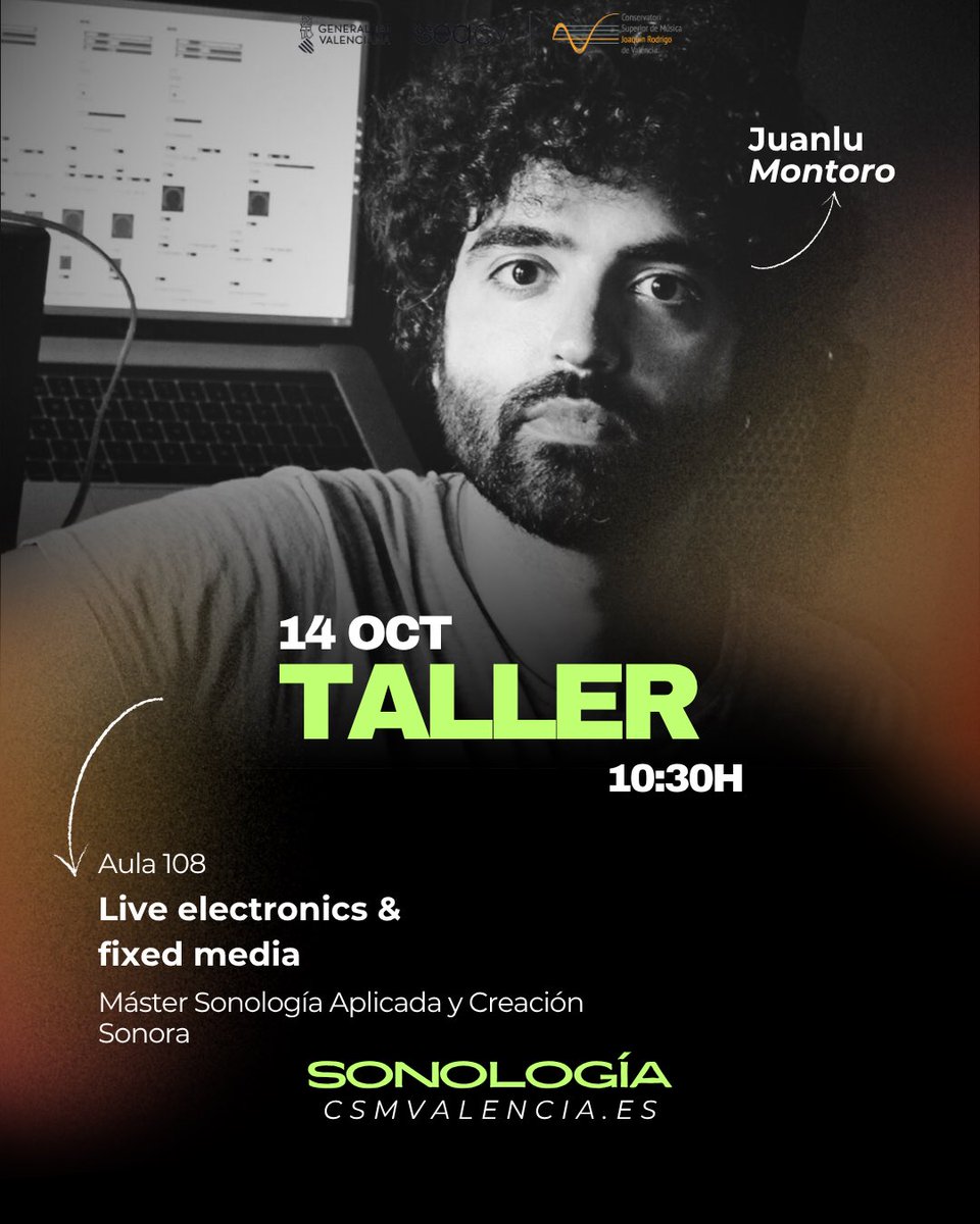 🎶 ¡El cuerpo también suena! 🤖✨

El próximo martes 14 de octubre, el compositor y artista sonoro <a href="/juanlu_montoro/">Juanlu Montoro</a> ofrecerá un taller único dentro de la asignatura Live Electronics &amp; Fixed Media del Máster en Sonología Aplicada y Creación Sonora del <a href="/csmvalencia/">CSMValencia</a> 🎧🎹.