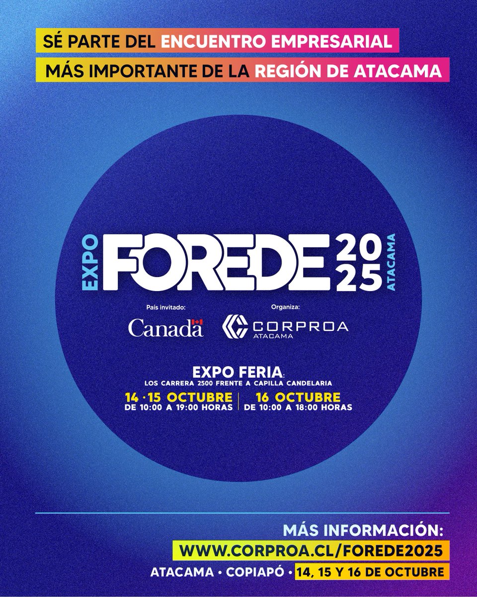 Visita EXPO FOREDE 2025 este 14, 15 y 16 de Octubre. Inscríbete de manera gratuita en corproa.cl.
#atacama #copiapo #expoforede