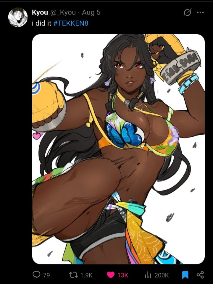 RaveCave5's tweet image. Yeah, it definitely wasn't the lighting.
Miary Zo used to be black ●-●
#TEKKEN8 #Miary