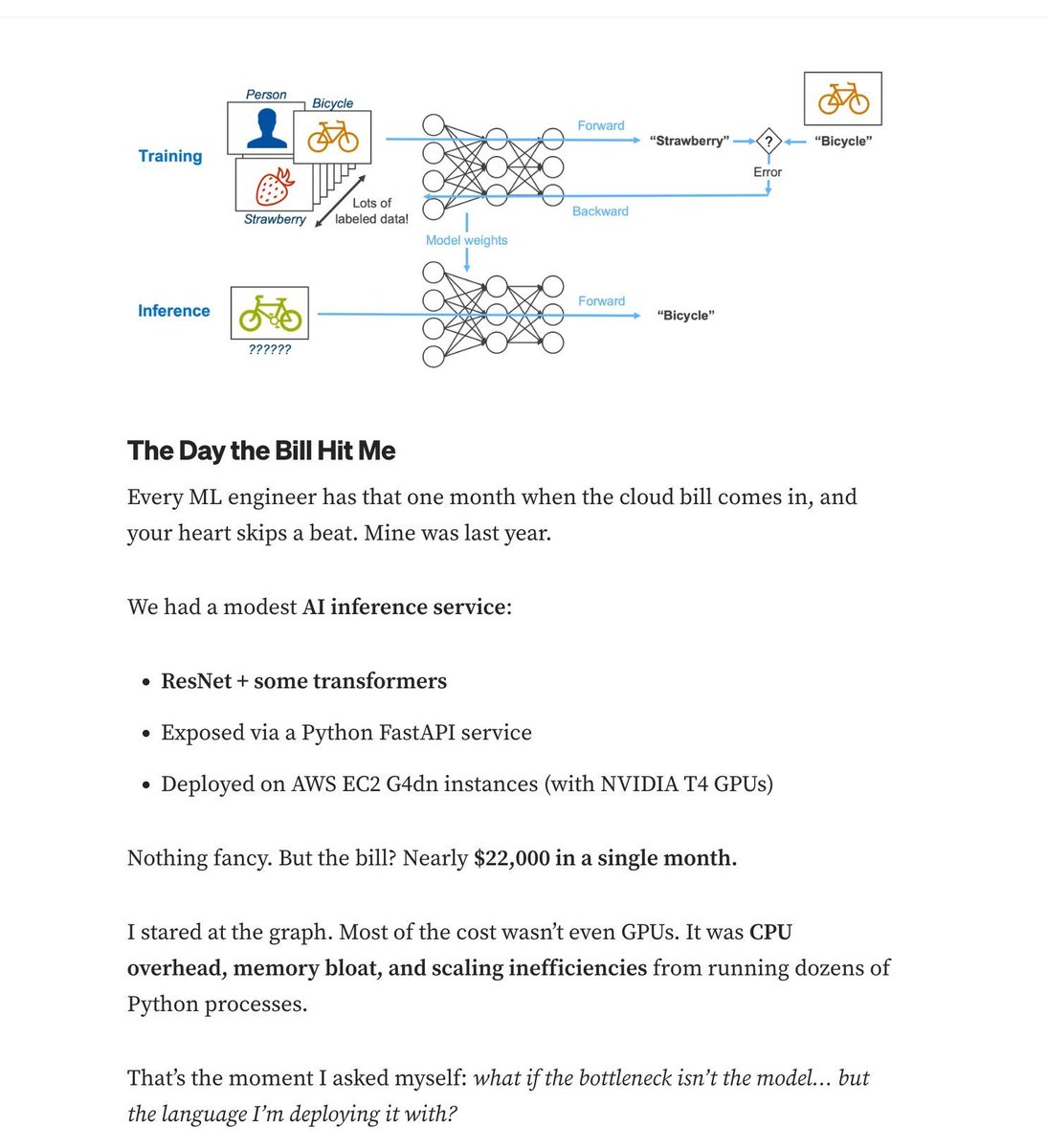 gp_pulipaka's tweet image. AI Inference Pipeline! #BigData #Analytics #DataScience #AI #MachineLearning #NLProc #IoT #IIoT #PyTorch #Python #RStats #TensorFlow #Java #JavaScript #ReactJS #GoLang #CloudComputing #Serverless #DataScientist #Linux #Programming #Coding #100DaysofCode