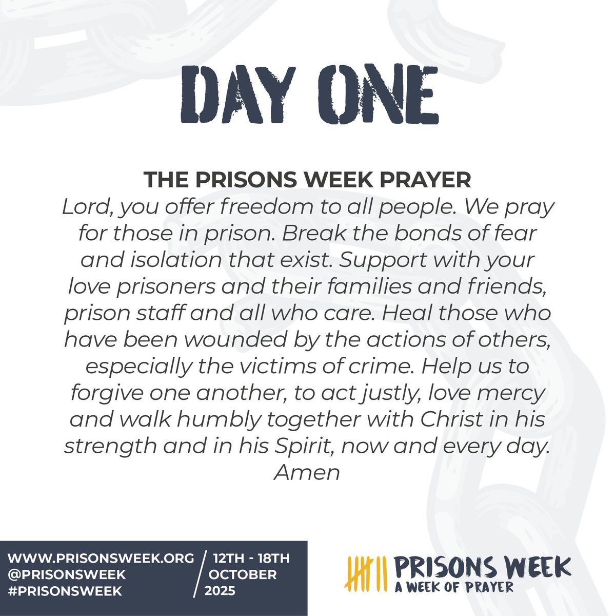 Day One of #PrisonsWeek 2025
Praying for freedom, healing &amp; hope for all impacted by prison — prisoners, families, victims &amp; staff.

What does freedom look like to you today?

#HopeBehindBars #Junction42