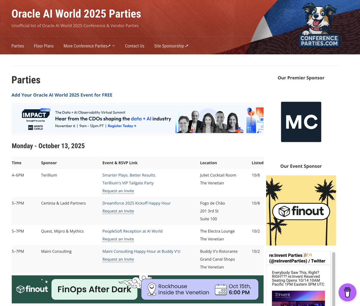 reInventParties's tweet image. Hey Conference Folks!
Headed to #Dreamforce or #OracleAIWorld This Week?
We Got You Covered! Tons of Events at Both!
DFParties.com &amp;amp; OracleParties.com