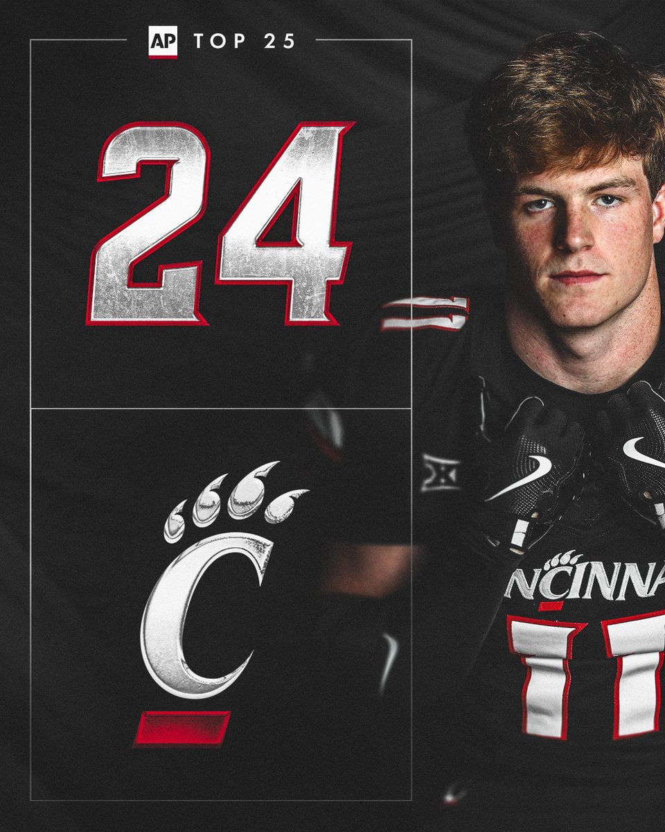 Cincinnati Bearcats (@gobearcats) on Twitter photo BEARCATS ON THE RISE 📈
<a href="/GoBearcatsFB/">Cincinnati Football</a> makes its first AP Poll appearance since 2022. BEARCATS ON THE RISE 📈
<a href="/GoBearcatsFB/">Cincinnati Football</a> makes its first AP Poll appearance since 2022.
