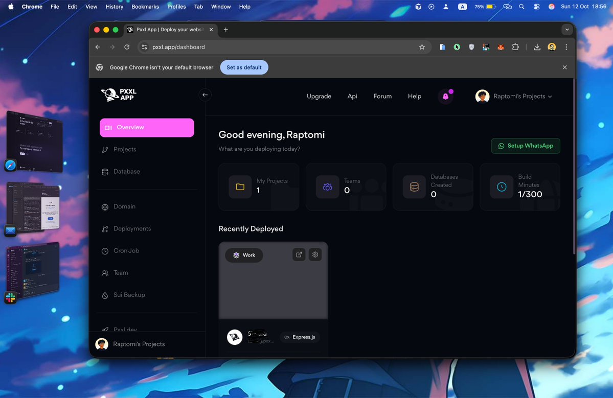 heyrapto's tweet image. Just deployed my client's server on @pxxl_space.
I made this decision because Render started timing out with emails, which led to some failing to deliver, even though it works fine locally.
Hopefully, it's different this time - let's see how it goes.
