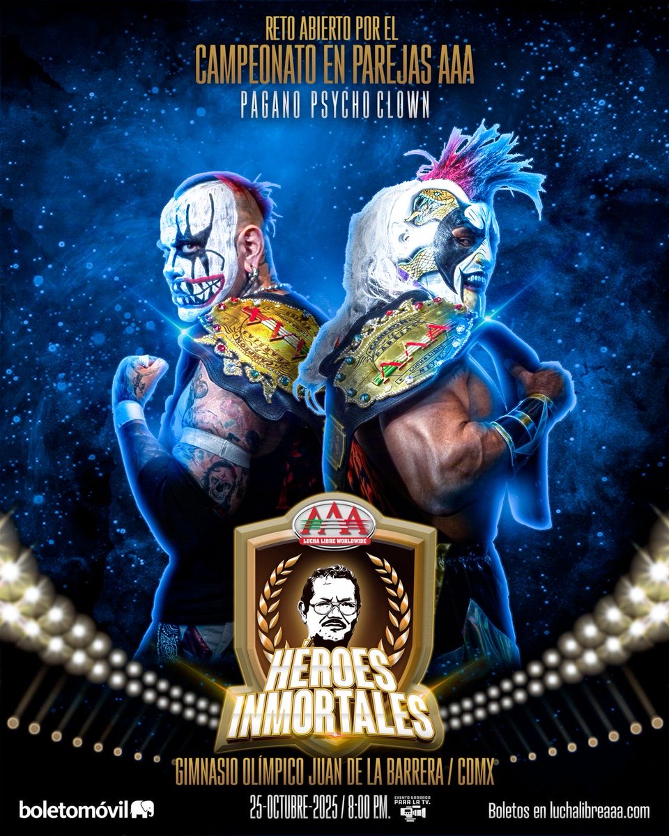 ¿Quién responderá al reto abierto de Psycho Clown y Pagano en #HéroesInmortales?

25 de octubre, Gimnasio Olímpico Juan de la Barrera, CDMX 🇲🇽