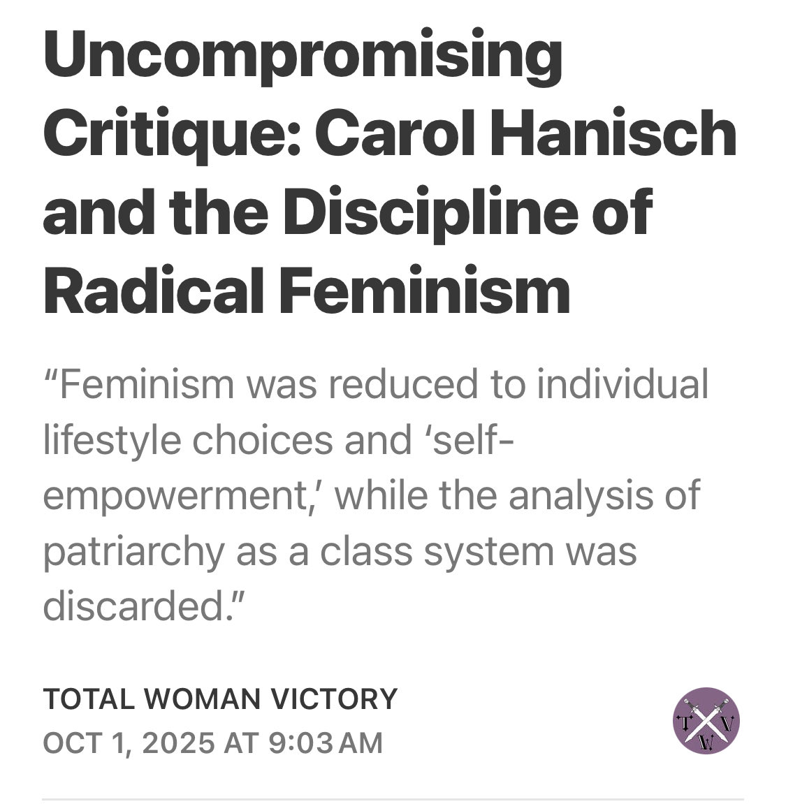 TWVnewsletter's tweet image. We can’t speak for the organizers, but as for TWV: guilty as charged. We are proud to follow in the footsteps of the mothers of radical feminism. Read more about the influence of Mao on the WLM movement in our article: 
open.substack.com/pub/totalwoman…