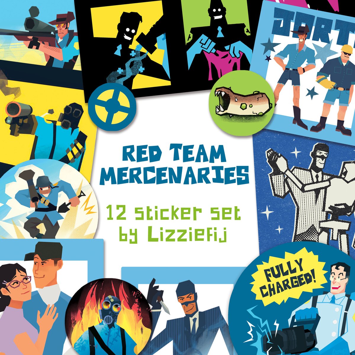Lizziefij's tweet image. I can finally make the big post that I&apos;ve put together a BLU team sticker set! #tf2 #teamfortress2
