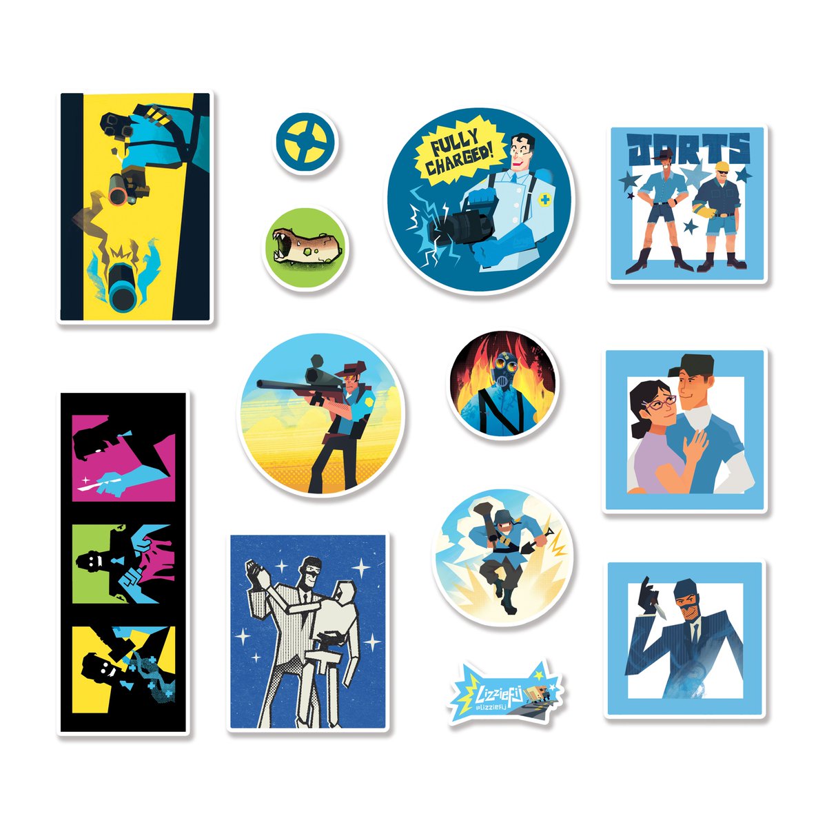 Lizziefij's tweet image. I can finally make the big post that I&apos;ve put together a BLU team sticker set! #tf2 #teamfortress2