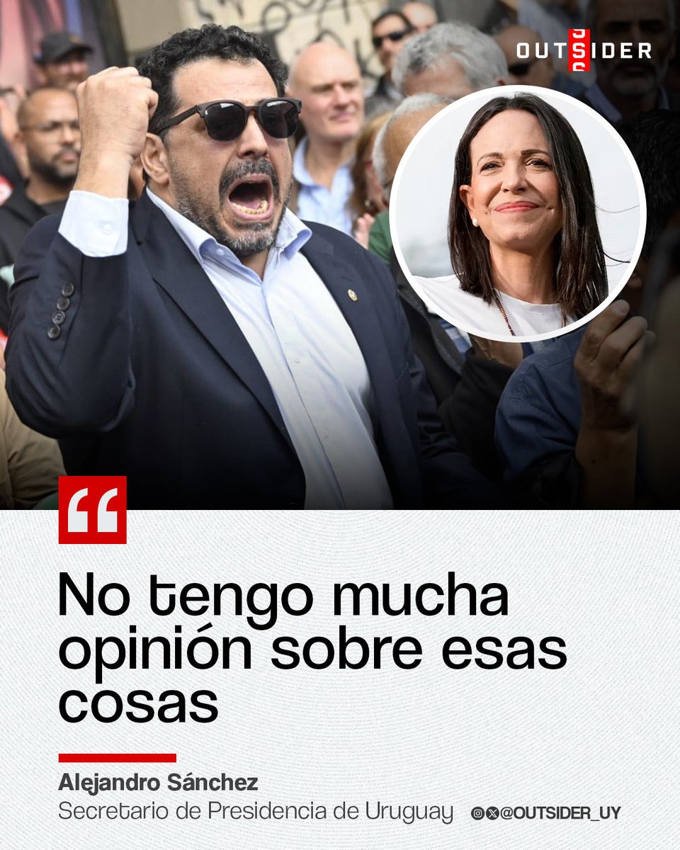 Outsider_uy's tweet image. 🇺🇾🇻🇪| Lamentable: el secretario de Presidencia de Uruguay, Alejandro “Pacha” Sánchez, no reconoció el Premio Nobel de la Paz otorgado a María Corina Machado. “No tengo mucha opinión sobre esas cosas”.