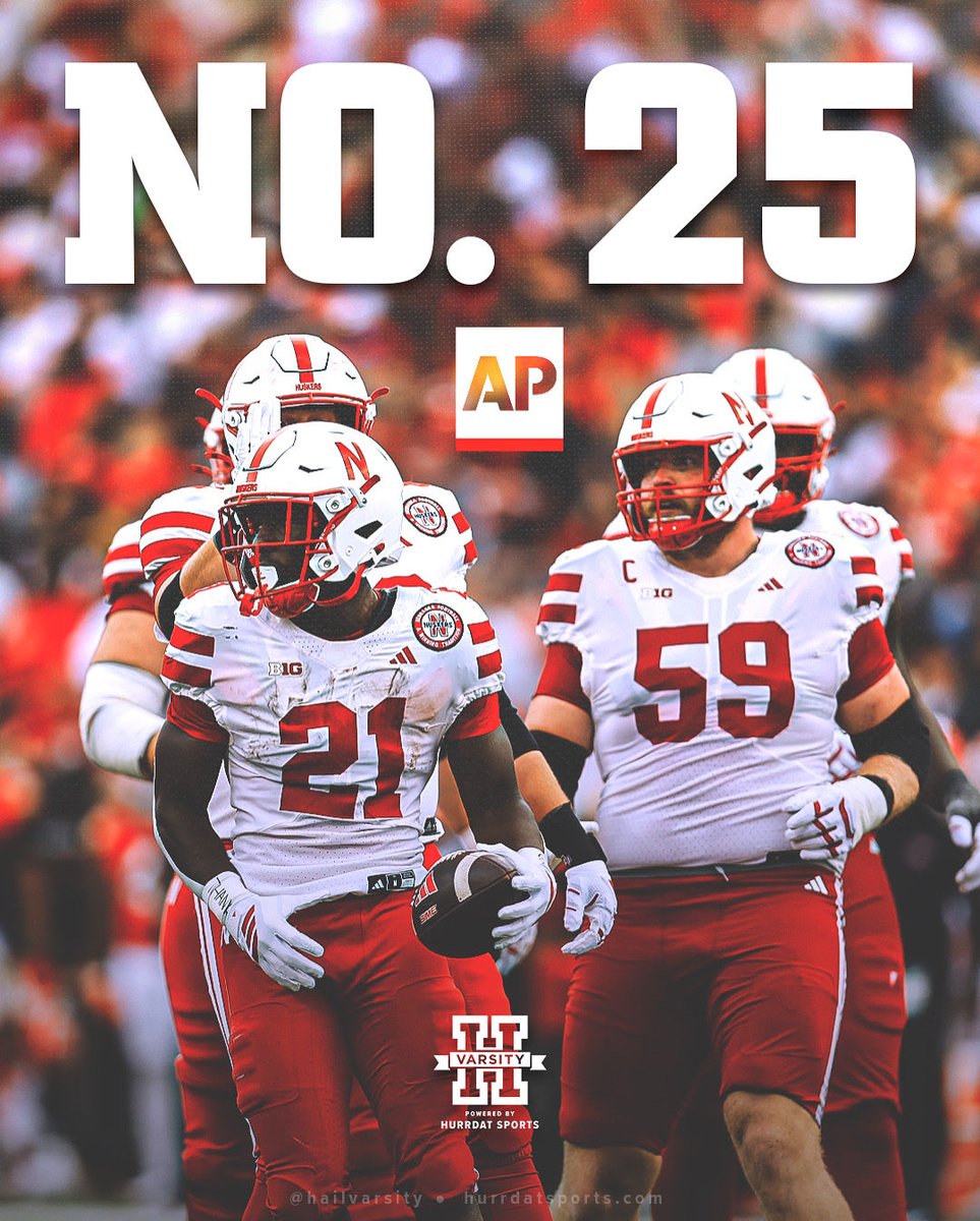 🚨 HUSKERS CRACK THE TOP 25 🚨

Nebraska football comes in at No. 25 in the latest AP poll following a 34-31 win over Maryland.

#GBR | #Huskers