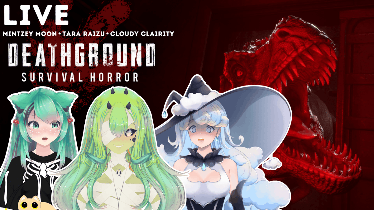 We'll be live today at 4:00 PM CST / 5 PM EST!

We'll be joined by the wonderful <a href="/TaraRaizu/">Tara 🦖 Art + Live2D</a> &amp; <a href="/CloudyClairity/">Cloudy Clairity</a>!  

Come watch us as we giggle and scream in an attempt to escape some scary DINOSAURS that want to eat us! 🦖