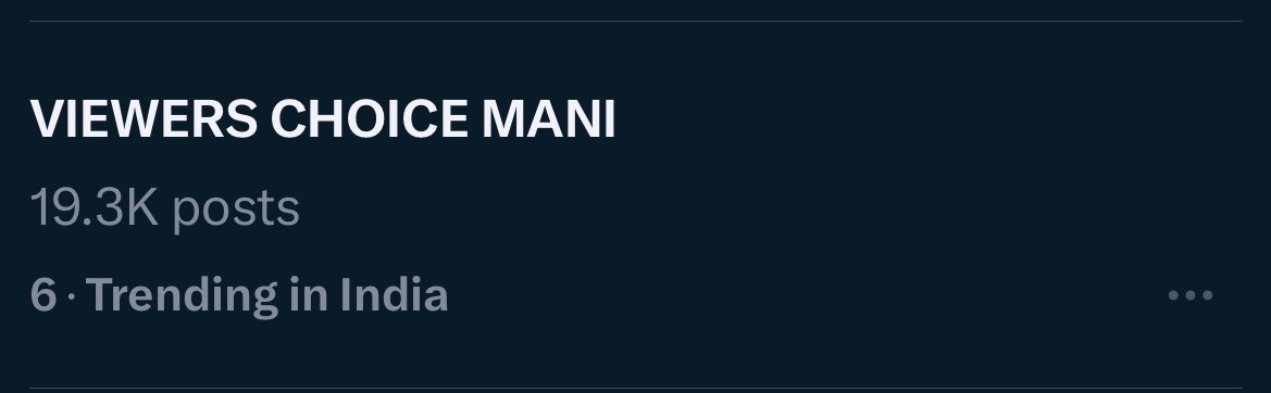 shah1999_rahul's tweet image. Trending with 19.3K on number 6 India 

VIEWERS CHOICE MANI