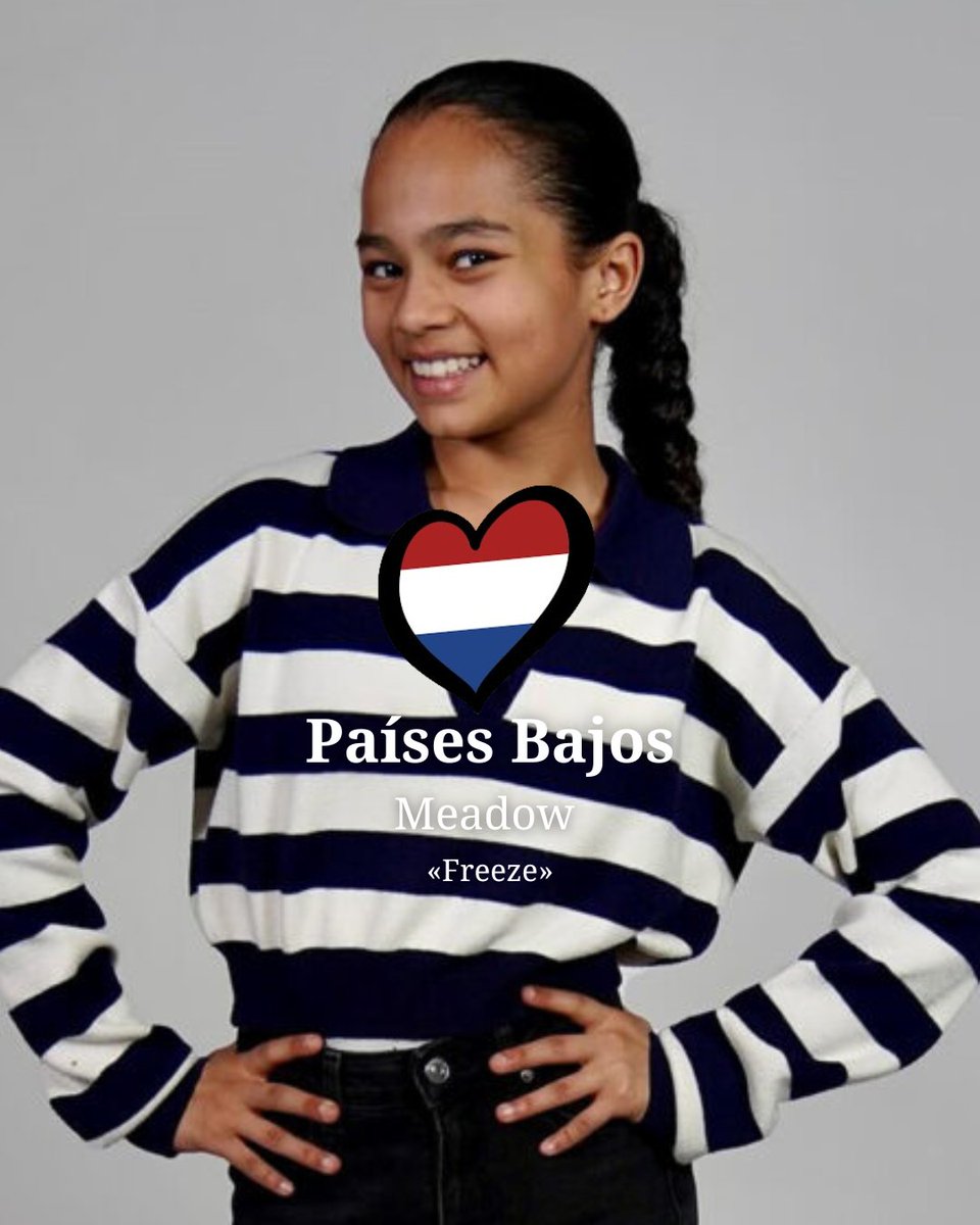 12VisionES's tweet photo. 🇳🇱 PAÍSES BAJOS

#Meadow representará al país con #Freeze ❄️💙, un tema pop fresco y energético que invita a “take it easy” ✨⏳

Con 13 años, la joven cantante llevará su mensaje de calma y diversión al escenario 🎤

#JESC2025 #Eurovision #JuniorEurovision #Netherlands https://t.co/9Npz9gcb8L