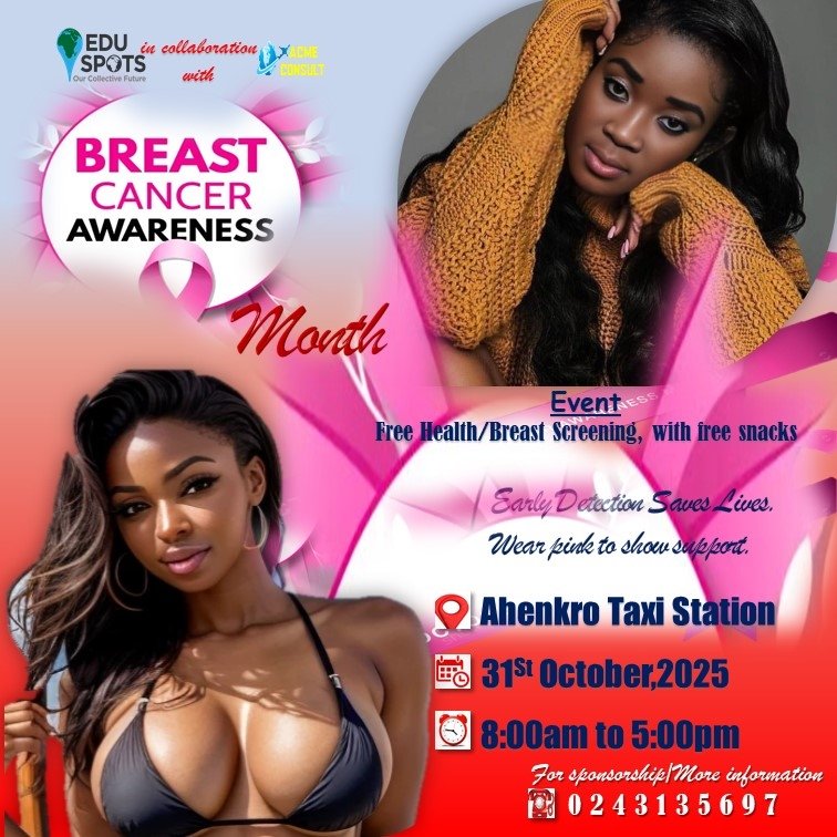 ErnestAcme's tweet image. Another time to give back to the society.
Free Breast/health screening with SNACKS to support our mothers,girls, ladies and everyone to help prevent BREAST CANCER.
AWARENESS ON BREAST CANCER.
AHENKRO,are you ready?
#CREATE AWARENESS
#HON. OPANKA